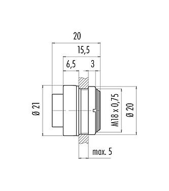 Scale drawing 99 0603 00 02 - Bayonet Male panel mount connector, Contacts: 2, unshielded, solder, IP40