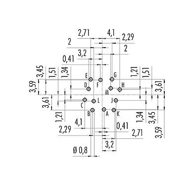 Conductor layout 09 0331 90 12 - M16 Male panel mount connector, Contacts: 12 (12-a), unshielded, THT, IP40, front fastened