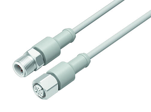 Illustration 77 3730 3729 20405-0500 - M12-A Câble de raccordement connecteur mâle - connecteur femelle, Contacts: 5, non blindé, surmoulé sur le câble, IP69K, UL, Ecolab, PVC, gris, 5 x 0,34 mm², Lebensmittelindustrie, Acier inoxydable, 5 m