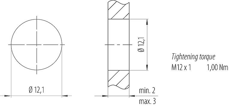 Assembly instructions / Panel cut-out 99 3431 202 04 - M12 Male angled panel mount connector, Contacts: 4, unshielded, THR, IP68, UL 2238, for PCB assembly, two-part design