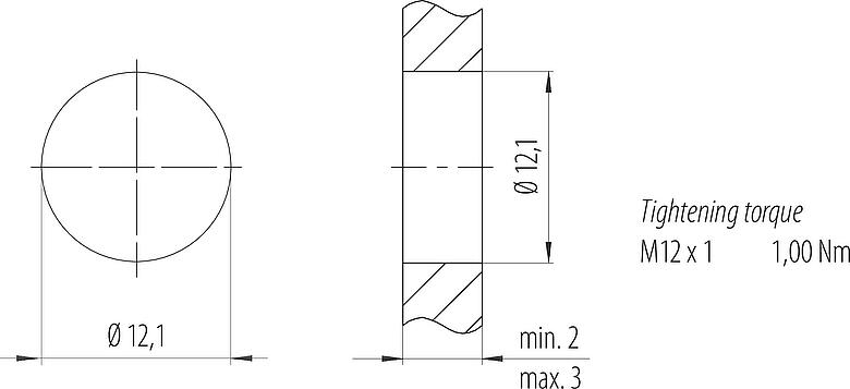 Instructions de montage / Découpe du panneau M12 Embase femelle, Contacts: 5, blindable, THR, IP68, UL 2238, M12x1,0, Montage frontal, pour assemblage PCB