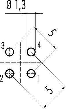Conductor layout M12 Female panel mount connector, Contacts: 4, unshielded, THT, IP68, UL 2238, M16x1.5, Front mounting