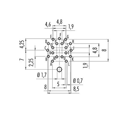 Conductor layout 09 0463 290 19 - M16 Male panel mount connector, Contacts: 19 (19-a), shieldable, THT, IP67, UL, front fastened