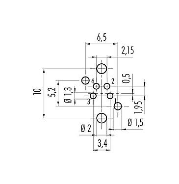 Conductor layout 99 3390 280 04 - M8 Female panel mount connector, Contacts: 4, unshielded, THR, IP67, UL