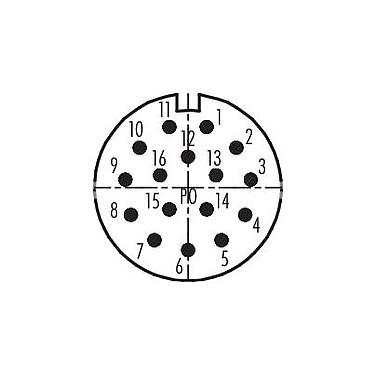 Disposición de los contactos (lado de la conexión) 99 4609 70 16 - M23 Conector macho en ángulo, Número de contactos: 16, 6,0-10,0 mm, sin blindaje, soldadura, IP67