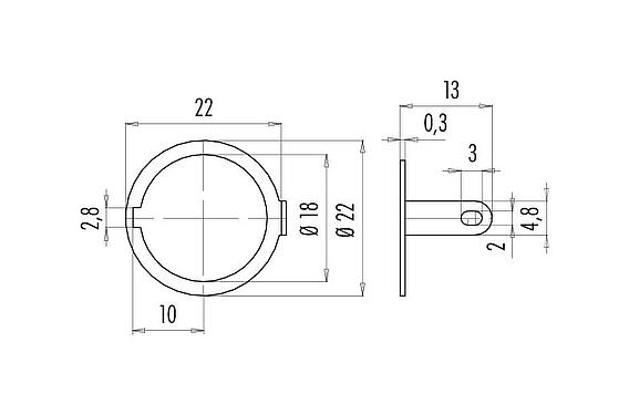 Scale drawing Solder eye ring, IP40