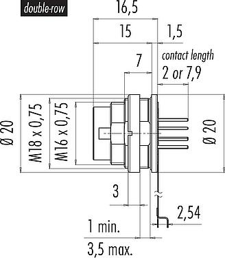 Dibujo a escala M16 Enchufe de brida, Número de contactos: 12 (12-a), sin blindaje, THT, IP68, Cumple con AISG, M18x0,75, Montaje en pared