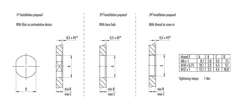 Assembly instructions / Panel cut-out 86 6618 1120 00006 - M8 Female panel mount connector, Contacts: 6, shieldable, THT, IP67, UL, M10x0.75, front fastened