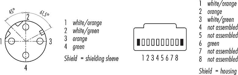 Contact arrangement (Plug-in side) M12/RJ45 Connecting cable female cable connector - RJ45 connector, Contacts: 4, shielded, molded/crimp, IP67, Ethernet CAT5e, TPE, black, 2 x 2 x AWG 24, 2 m