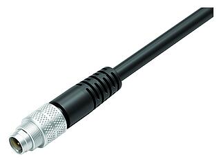 M9 Male cable connector, Contacts: 5, shielded, moulded on the cable, IP67, PUR, black, 5 x 0.25 mm², 5 m