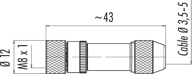 Scale drawing M8 Female cable connector, Contacts: 4, 2.0-3.5 mm, shieldable, solder, IP67