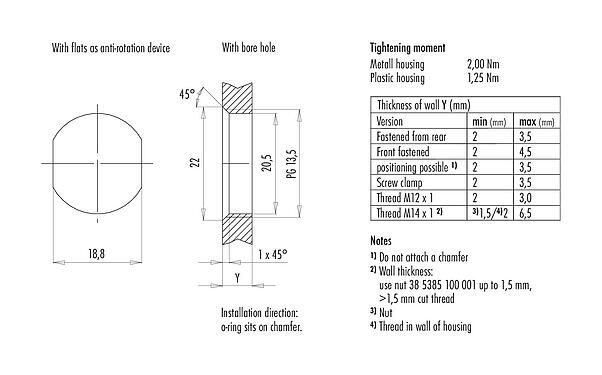 Assembly instructions / Panel cut-out 76 0331 0111 00012-0200 - M12 Male panel mount connector, Contacts: 12, unshielded, single wires, IP68, UL, PG 13.5