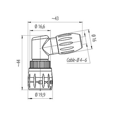 Dessin coté 99 0773 001 08 - Baïonnette Connecteur mâle coudé, Contacts: 8, 4,0-6,0 mm, non blindé, souder, IP67