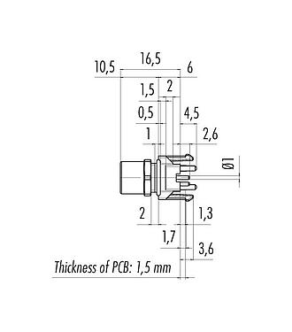 Scale drawing 99 3390 281 04 - M8 Female panel mount connector, Contacts: 4, unshielded, THR, IP67, UL