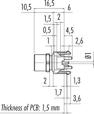 Dibujo a escala M8 Toma de brida, Número de contactos: 3, sin blindaje, THR, IP67, UL 2238