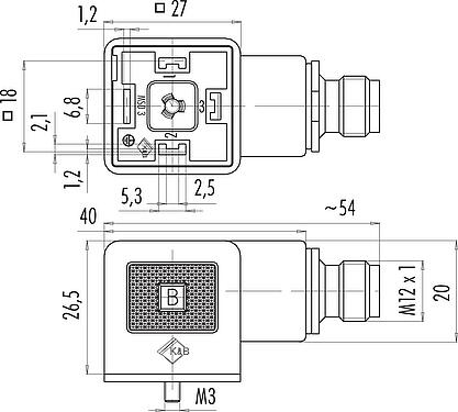 Dessin coté Adaptateur, Contacts: 2+PE, non blindé, enfichable, IP65