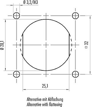 Assembly instructions / Panel cut-out Bayonet Female panel mount connector, Contacts: 4+3+PE, unshielded, crimping (Crimp contacts must be ordered separately), IP68/IP69K, UL 2238, VDE, Front mounting, UV resistant