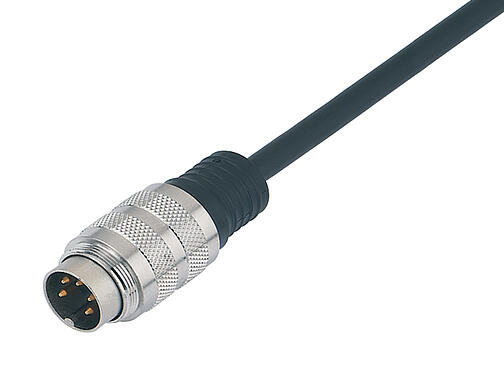 Illustration 79 6113 20 05 - M16 Male cable connector, Contacts: 5 (05-a), shielded, moulded on the cable, IP67, PUR, black, 5 x 0.25 mm², 2 m