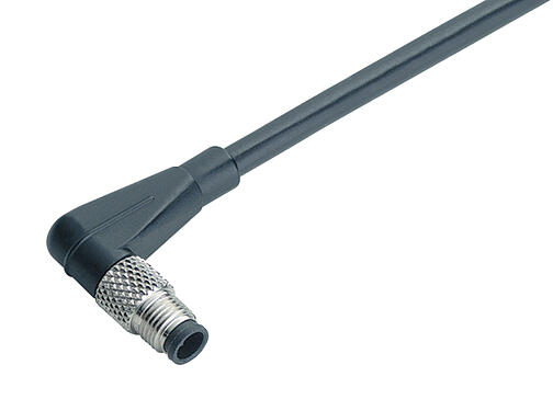 Illustration 77 3457 0000 50003-0500 - M5 Male angled connector, Contacts: 3, unshielded, moulded on the cable, IP67, UL, M5x0.5, PUR, black, 3 x 0.25 mm², 5 m