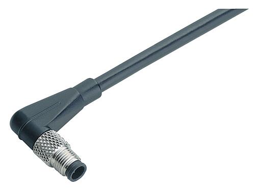 Illustration 77 3457 0000 40003-0200 - M5 Male angled connector, Contacts: 3, unshielded, moulded on the cable, IP67, UL 2238, M5x0.5, PUR, black, 3 x 0.14 mm², 2 m