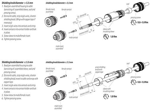 Instructions de montage 99 3721 810 04 - M12 Connecteur mâle, Contacts: 4, 5,0-8,0 mm, blindable, sertir (Les contacts à sertir doivent être commandés séparément), IP67