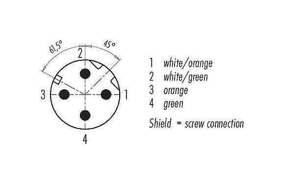 Contact arrangement (Plug-in side) M12 Male angled connector, Contacts: 4, shielded, moulded on the cable, IP67, Ethernet CAT5e, TPE, teal, 2 x 2 x AWG 24, 3 m