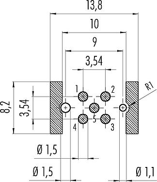 Disposition du conducteur M12 Embase femelle, Contacts: 5, blindable, SMT, IP67, M14x1,0, Montage frontal