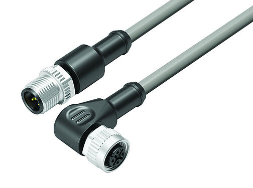 Vista en 3D 77 3434 3429 20005-0100 - M12-A Cable de conexión conector de cable macho - conector de cable hembra, Número de contactos: 5, sin blindaje, moldeado en el cable, IP68/IP69K, UL, PVC, gris, 5 x 0,34 mm², 1 m