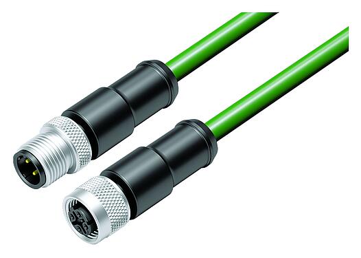 Ilustración M12 Cable de conexión conector de cable macho - conector de cable hembra, Número de contactos: 4, blindado, moldeado en el cable, IP67, UL, Profinet/Ethernet CAT5e, PUR, verde, 4 x AWG 22, 2 m