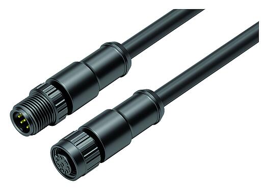 Illustration 77 3420 3419 50708-0500 - M12/M12 Connecting cable male cable connector - female cable connector, Contacts: 8, unshielded, moulded on the cable, IP69K, UL 2238, PUR, black, 8 x 0.25 mm², 5 m