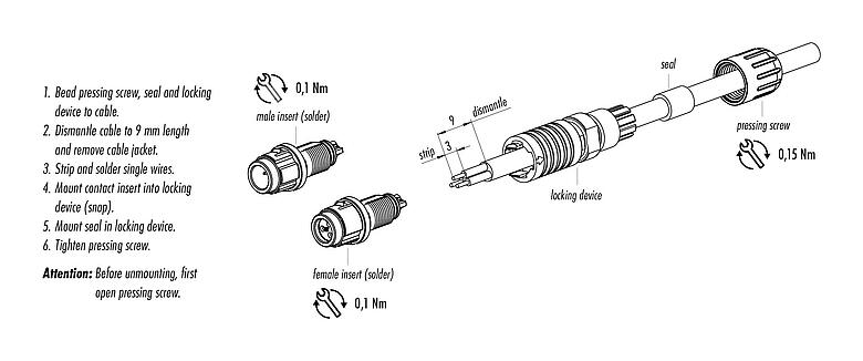 Instrucción de montaje 99 4710 00 04 - Push Pull Conector de cable hembra, Número de contactos: 4, 3,0-4,0 mm, sin blindaje, soldadura, IP67