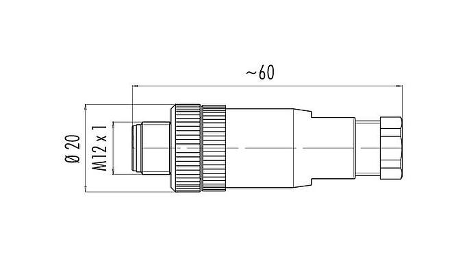 Dessin coté M12 Connecteur mâle, Contacts: 5, 4,0-6,0 mm, non blindé, pince à visser, IP67, UL 2238