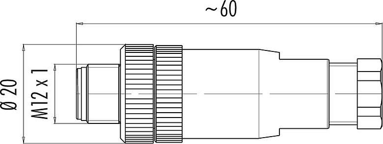 Scale drawing M12 Male cable connector, Contacts: 4, 6.0-8.0 mm, unshielded, screw clamp, IP67, UL 2238