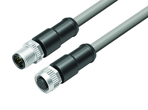 Ilustración 77 3430 3429 20712-0200 - M12/M12 Cable de conexión conector de cable macho - conector de cable hembra, Número de contactos: 12, sin blindaje, moldeado en el cable, IP68, UL, PVC, gris, 12 x 0,25 mm², 2 m