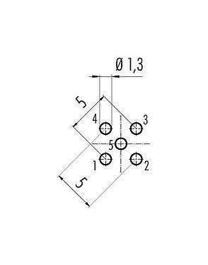 Conductor layout 86 0631 1000 00005 - M12 Male panel mount connector, Contacts: 5, unshielded, THT, IP68, UL 2238, M16x1.5, rear mounting
