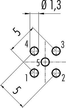 Conductor layout M12 Male panel mount connector, Contacts: 5, unshielded, THT, IP68, UL 2238, M12x1.0, Rear mounting, potted