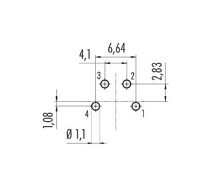 Conductor layout 09 0311 99 04 - M16 Male panel mount connector, Contacts: 4 (04-a), unshielded, THT, IP40, front fastened