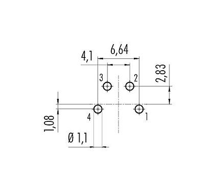 Conductor layout M16 Male panel mount connector, Contacts: 4 (04-a), unshielded, THT, IP40, M18x0,75, Rear mounting