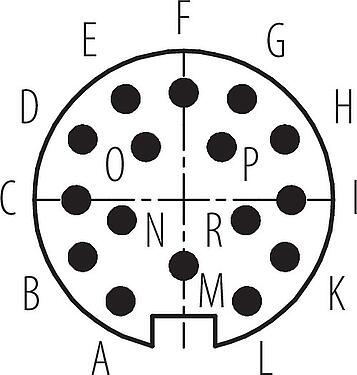 Disposition des contacts (Côté plug-in) M16 Embase mâle, Contacts: 16, non blindé, souder, IP67, UL 2238, M18x0,75, Montage mural arrière