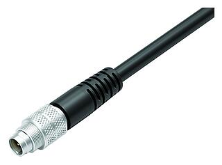 M9 Male cable connector, Contacts: 2, shielded, moulded on the cable, IP67, PUR, black, 5 x 0.25 mm², 2 m