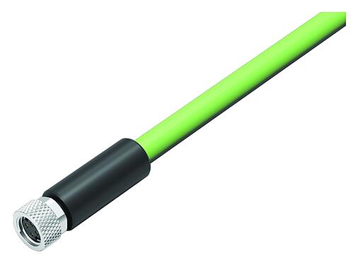 Ilustración M8 Conector de cable hembra, Número de contactos: 4, blindado, moldeado en el cable, IP67, Profinet/Ethernet CAT5e, PUR, verde, 4 x AWG 22, 5 m