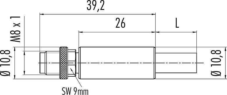Scale drawing M8 Male cable connector, Contacts: 4, shielded, moulded on the cable, IP67, Profinet/Ethernet CAT5e, PUR, green, 4 x AWG 22, 2 m