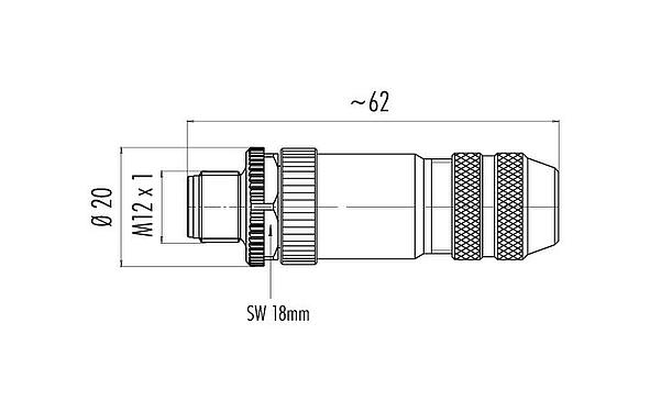 Dessin coté M12 Connecteur mâle, Contacts: 12, 6,0-8,0 mm, blindable, souder, IP67, UL 2238, avec anneau de protection