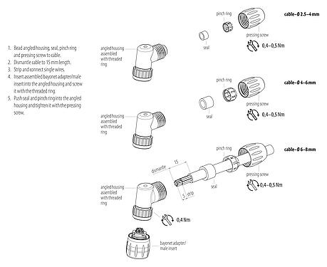 Instrucción de montaje Bayoneta Conector macho en ángulo, Número de contactos: 8, 6,0-8,0 mm, sin blindaje, soldadura, IP67