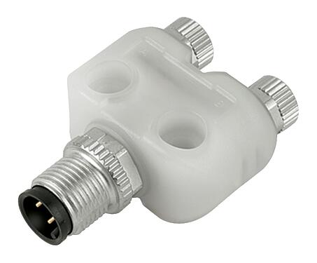 Illustration M12/M8 Twin distributors, Y-distributor, male connector - 2 female connector, Contacts: 4/3, unshielded, pluggable, IP68, UL 2238, with LED PNP closer