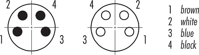 Contact arrangement (Plug-in side) M8 Connecting cable male cable connector - female angled connector, Contacts: 4, unshielded, moulded on the cable, IP67/IP69K, UL 2238, PLTC, TPE, black, 4 x AWG 22, 5 m