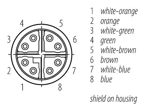 Disposition des contacts (Côté plug-in) M16 Connecteur femelle, Contacts: 8, 5,5-9,0 mm, blindable, IDC, IP67