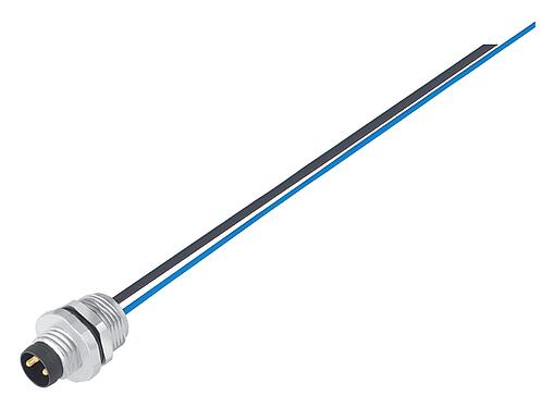Illustration M8 Male panel mount connector, Contacts: 3, unshielded, single wires, IP67, UL 2238, M10x0.75, Front mounting, potted