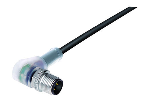 Illustration 77 3627 0000 50004-0200 - M12 Male angled connector, Contacts: 4, unshielded, moulded on the cable, IP69K, UL, PUR, black, 4 x 0.34 mm², with LED PNP closer, 2 m