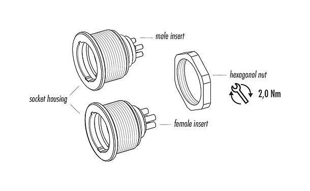 Component part drawing 09 4839 15 14 - Push Pull Male panel mount connector, Contacts: 14, unshielded, solder, IP67